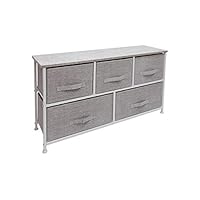 East Loft Extra Wide Storage Cube Dresser | Organizer for Closet, Nursery, Bathroom, Laundry or Bedroom | 5 Fabric Drawers, Solid Wood Top, Durable Steel Frame | Light Grey