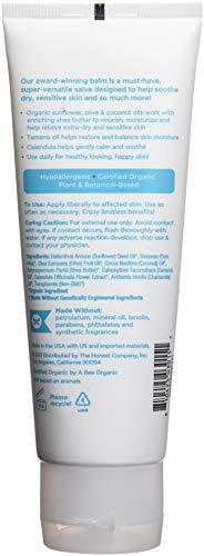 the honest company bálsamo orgánico multiusos certificado orgánico a base de plantas cuidado de la piel hipoalergénico aceite orgánico de girasol, oliva, coco y tamanu que calma la piel sensible 3.4 onzas