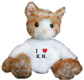 Brown Cat Plush Toy with I Love K. N. t-shirt (Initials)