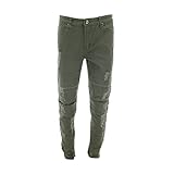 Kayden K - Men's Cut And Sew Rips Jean - Light Olive