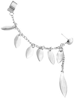 TdZ Fashion Ear Cuff &amp; Earring - Wind Chime Chained Leaves (Silver)