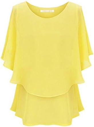 Women's Loose Casual Short Sleeve Chiffon Blouses T-shirt Top (US 2XL/Tag 5XL, Yellow)