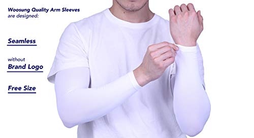 Woosung Cooling or Warmer Arm Sleeves for Men Women Kids UV Protective, Assorted Color 1 Pair (White, Linear Shape) - Thumbnail 2