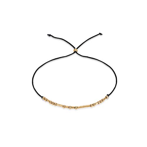 XquiziFit Morse Code Bracelet 3mm Gold Beads on Silk Cord Jewelry Gift for Women, Cute Bracelet with Special Meaning