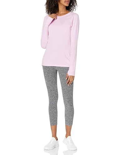 AMAZON ESSENTIALS LONG SLEEVE WORKOUT TOP FOR WOMEN, BRUSHED TECH STRETCH CREWNECK, ATHLETIC, MEDIUM (AVAILABLE IN PLUS SIZE), PALE PINK