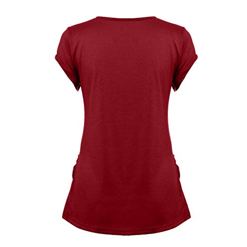 Woman Maternity T-Shirt,Stripe Baby Print Short Sleeve Ruched Side Top, Pregnancy Funny Fashion Style Blouse (Red, M)