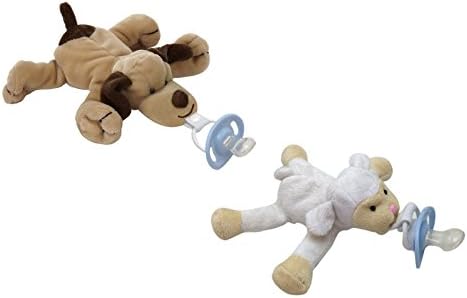 Maven Gifts: CuddlesMe Pacifier 2-Pack - Pacifier with Detachable Plush Dog and Pacifier with Detachable Plush Sheep - Ages 6 Months and Up