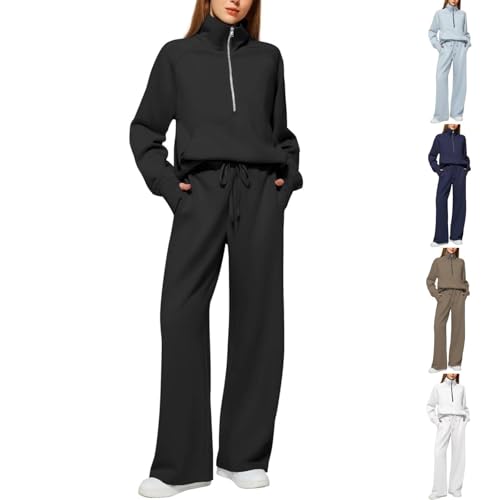 airport outfits for women 2025, Lounge Wear Sets for Women UK, Tracksuit Womens Full Set 2 Piece Ladies Fall Fleece Tracksuits Comfort Activewear Tops Fashion Autumn Clothing Outfits (Black, L)