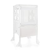 Guidecraft Classic Kitchen Helper Stool - Ivory: Adjustable Height Counter, Folding Step Stool for Safe Cooking with Toddlers. Chalkboard & Whiteboard Message Boards - Kids Learning Furniture