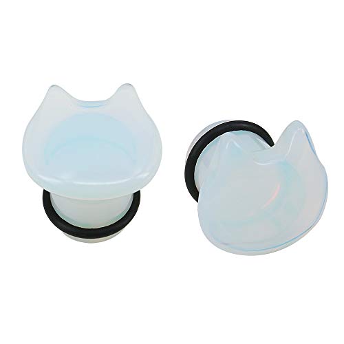 Cute Cat Natural Organic Stone Ear Plug Single Flare Ear Tunnel Gauge Stretcher Ear Expander Piercing 2g-5/8" (opalite, gauge=2g(6mm)) — image 1