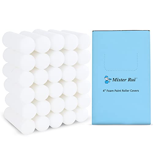 Foam Paint Roller Covers, Mister Rui Foam Paint Roller 4 Inch Sponge Paint Roller (Pack of 30