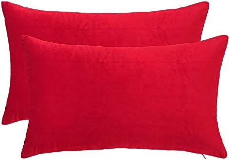 Rythome Set of 2 Comfortable Throw Pillow Cover for Bedding, Decorative Accent Cushion Sham Case for Couch Sofa, Soft Solid Velvet with Zipper Hidden - 12"x20", Christmas Red