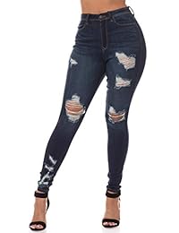 pantalones vaqueros desgarrados con lijado a mano para dama