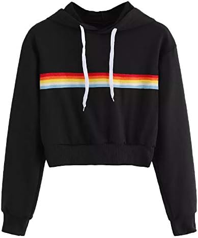 Drfoytg 2018 Hot!Women Hoodie Rainbow Striped Print Crop Top Long Sleeve Autumn