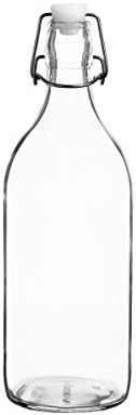 Swing Top Reusable Glass Bottles 1L/34oz Flowersea for Oil, Vinegar, Beverages, Beer, Water, Kombucha, Kefir, Soda (Clear, Round)