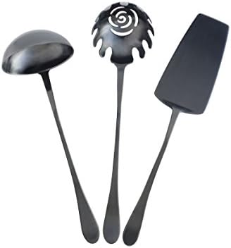 Knork Coated Stainless Hostess Serving Buffet Set, 3 Piece Set, Matte Black