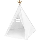 EasyGoProducts EGP-TeePee-003 Indoor Tee Pee Tent - Play Teepee Tent for Kids with Five Wood Poles & Carry Bag, White