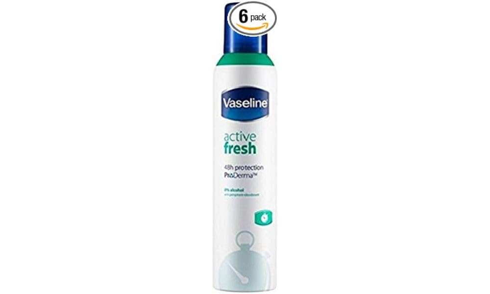 Vaseline Active Fresh Unisex Deodorant Body Spray with ProDerma technology for 48 hour wetness and odour protection 250 ml, Pack of 6