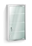 Blomus 68200 Stainless Steel Locking Medicine Cabinet Features Frosted Glass with Matte Finished And Four Fixed Shelves