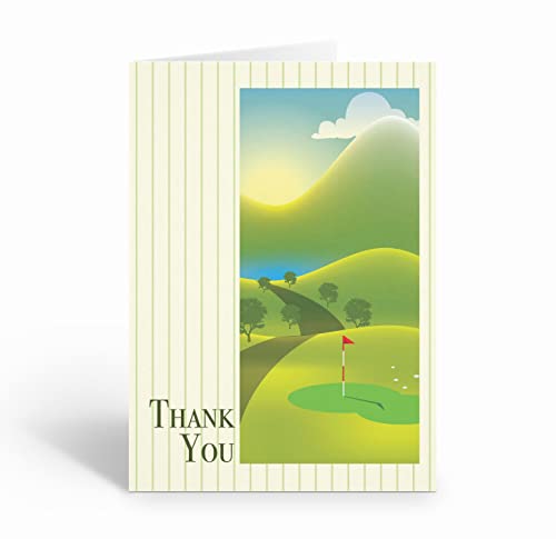 Stonehouse Collection, Golf Thank You Note Card, 10 Boxed Golfing Cards & Envelopes, Blank Interior - USA Made