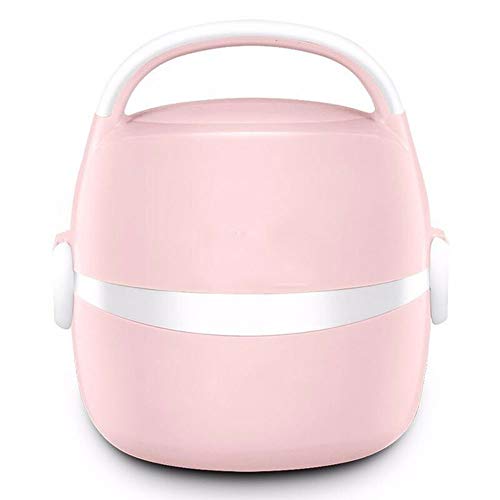 Portable Electric Lunch Box Mini Stainless Steel Inner Heating Lunch Box 1-2 People Food Container Artifact Automatic Heating (Color : Pink)