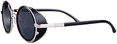 Men and women simple fashion round frame sunglasses polarized driving sunglasses UV protection (Silver frame black lens)