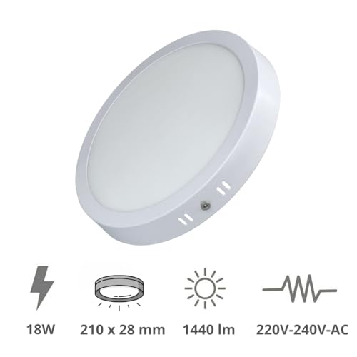 Jandei – LED Surface Downlight, 18W, 1440 Lumen, Round, Mounting with bracket to fix the lamp, Size 210 x 28 mm, Light Colour Cool White 6000K, Transformer Included