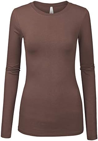 COLOR STORY Womens Basic Solid Multi Colors Slim Fit Long Sleeve Round Neck Top