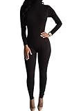 Pink Queen Womens Sexy Bodycon Jumpsuits Long Sleeve High Neck Rompers Jumpsuits