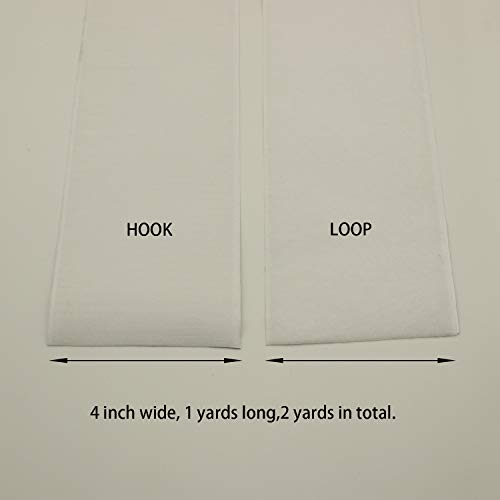HUAYY self-Adhesive Hook and Loop 4 Inches Width 1 Yards Length Style Sheets Super Sticky Glue Nylon Strips Fabric,White (4 in x 1 yd)