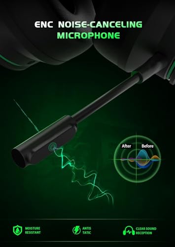 Wireless Gaming Headset for Xbox Series X|S, Xbox One, PS5, PS4, Bluetooth 5.3 Wireless Gaming Headphone, PC Headset with Noise Cancelling Microphone, 3D Surround Sound, 45H Battery, Black Green Color