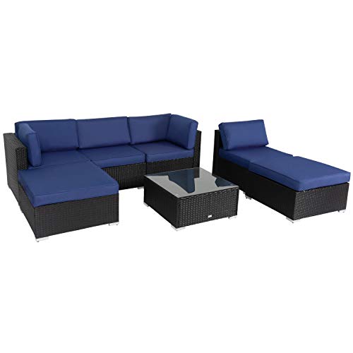 Peach Tree 7 PCs Outdoor Patio PE Rattan Wicker Sectional Sofa Furniture Set with 2 Pillows and Tea Table