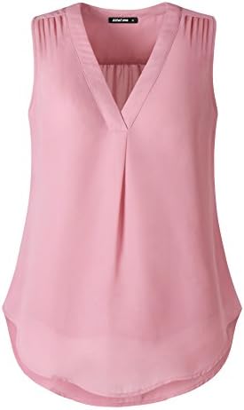 Altelime Women's V Neck Double Layered Pleated Chiffon Blouse Office Tank Top Shirts