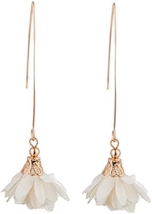 Infgreate Women Beautiful And Lovely Jewelry Long Dangle Flower Earrings Wedding Party Banquet Vintage Piercing Jewelry (White)