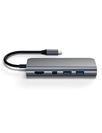 Satechi   Adaptador multimedia tipo C de aluminio con 4 K HDM, mini DisplayPort, USB C PD, Gigabit Ethernet, USB 3.0, ranuras para tarjetas micro  SD para MacBook Pro 2016 2017 2018 y MacBook 2015 2016 2017, Gris espacial