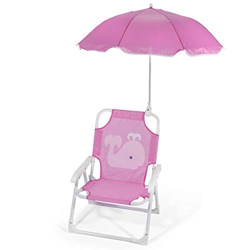 Heritage Kids Outdoor Beach Chair for Kids with Clip on Umbrella, Pink