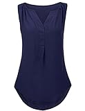 Feager Women's Summer Sleeveless Chiffon Blouse V Neck Pleated Shirts Tank Top