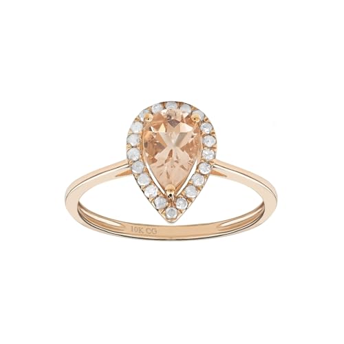 10k Rose Solid Gold Natural Pear-shape Morganite and Diamond Halo Birthstone Gemstone Engagement Ring
