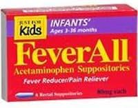FeverAll Acetaminophen Suppositories, Infants Ages 3-36 Months, 6 ea by Feverall