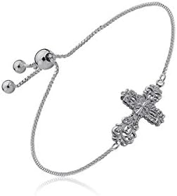 Sterling Silver Faith Jewelry by Dayna Designs (Filigree Cross Pull Chain Bracelet)