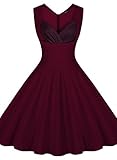 MIUSOL Women's Cut Out V-Neck Vintage Casual 1950'S Retro Party Dress, Wine Red, X-Large
