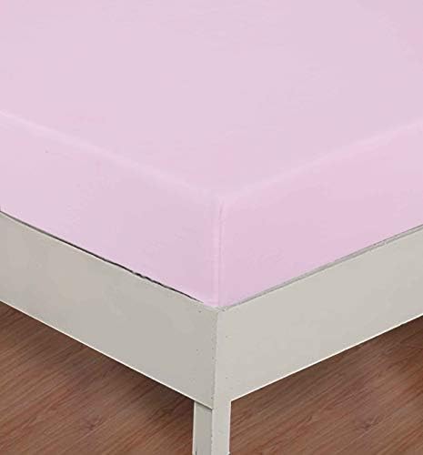 CH Furnishing Fitted Sheet (Double, Pink) - Deep Pocket 100% Cotton Bottom Sheet - Breathable, Soft and Comfortable - Four Corner Elastic, Fits Up to 40CM Deep Mattress.