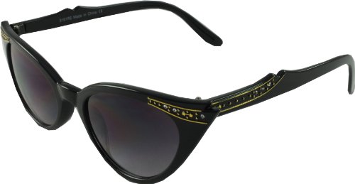 Revive Eyewear Big Girls' 50s Cat Eye Metallic Edging Black Frame/ Black Lens Non Polarized Sunglasses 140
