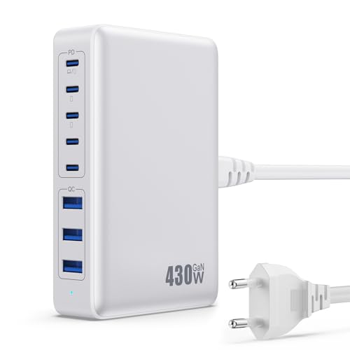 Feob 430W USB C Ladegerät Mehrfach, 8 Ports GAN IV Schnellladegerät PD 100W Ladestation Charger Station PPS USB Hub C Netzteil für Laptop, MacBook, iP
