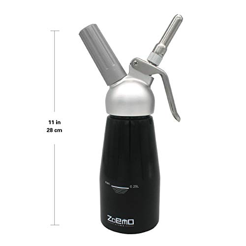 ZOEMO Profession Cream Whipper - 250ML Aluminum Whipped Cream Dispenser w/Bonus Recipe eBook - Half Pint Whipper Canister, Black