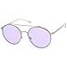 zeroUV - Modern Metal Crossbar Slim Temple Colored Flat Lens Round Aviator Sunglasses 54mm (Silver / Purple)
