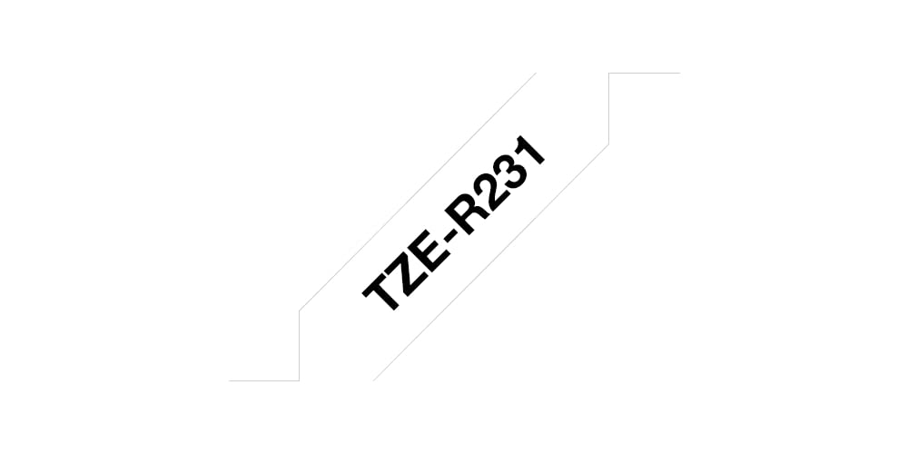 Brother TZe-R231 Labelling Tape Cassette, Black on White, 12 mm (W) x 4M (L), Ribbon Tape, Brother Genuine Supplies