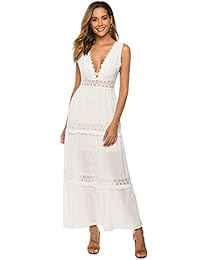 SUNJIN ARCO Vestido largo de verano para mujer, de encaje, cuello en V, sin mangas, estilo bohemio