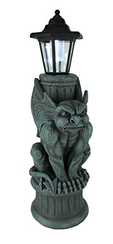 World Of Wonders Resin Outdoor Figurine Lights Gothic Guardian Gargoyle Led Solar Light Garden Statue 7.5 X 20 X 5.75 Inches Blue