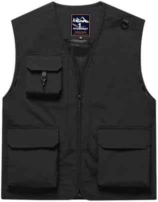 SOUGAO Mens Safari Fishing Cargo Vest Multi Pocket Outdoor Work